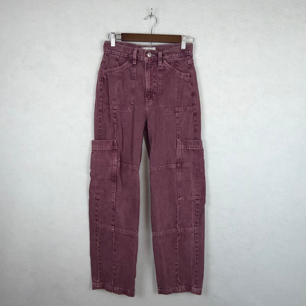 BDG Cargo Jeans Womens 26 100% cotton Plum Purple High Rise Straight Leg Denim